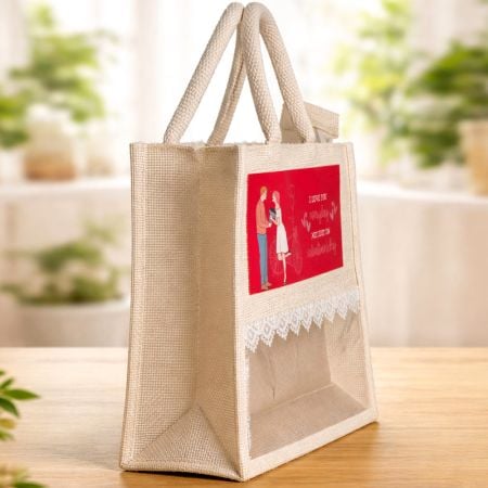 Valentine Jute Gift Bag with Transparent Window Handmade